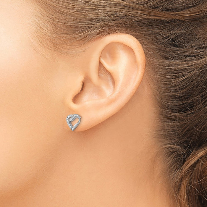 Buy Stylish Rhodium-Plated Sterling Silver Diamond Heart Stud Earrings-3