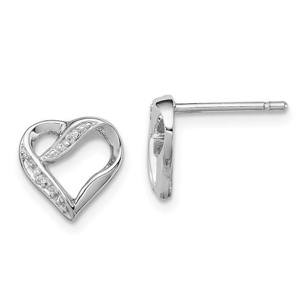 Rhodium-Plated Sterling Silver Diamond Heart Stud Earrings - Style GR1-1017910
