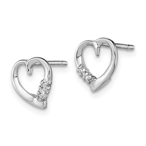 Rhodium-Plated Sterling Silver Diamond Heart Stud Earrings - Style GR1-1017914