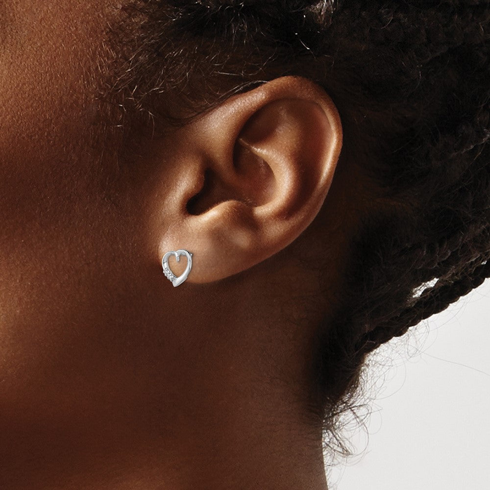 Buy Exclusive Rhodium-Plated Sterling Silver Diamond Heart Stud Earrings