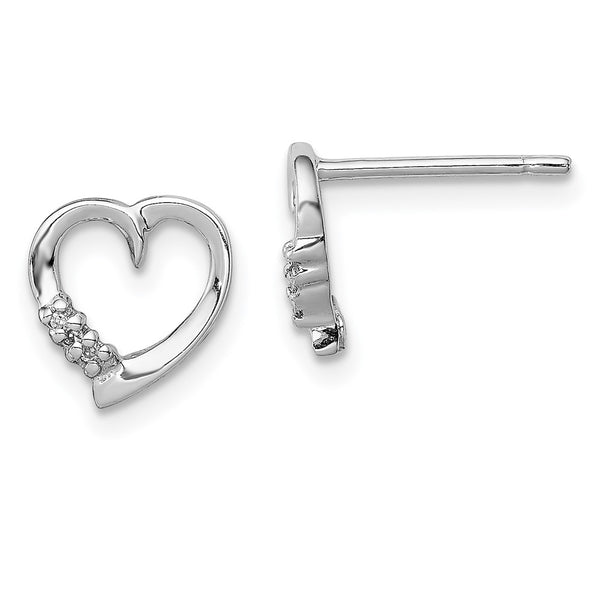 Rhodium-Plated Sterling Silver Diamond Heart Stud Earrings - Style GR1-1017914