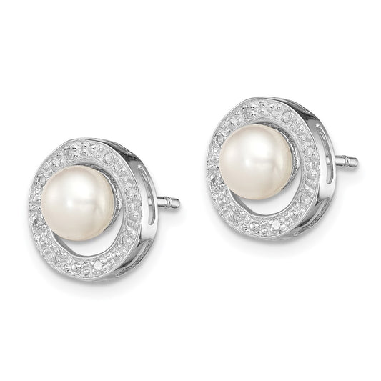 Exclusive 6mm Freshwater Cultured Pearl & Diamond Stud Earrings - Stylish Value