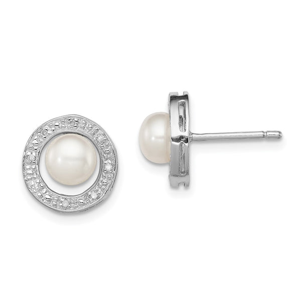 6mm Freshwater Cultured Pearl & Diamond Stud Earrings - Style GR1-1008018
