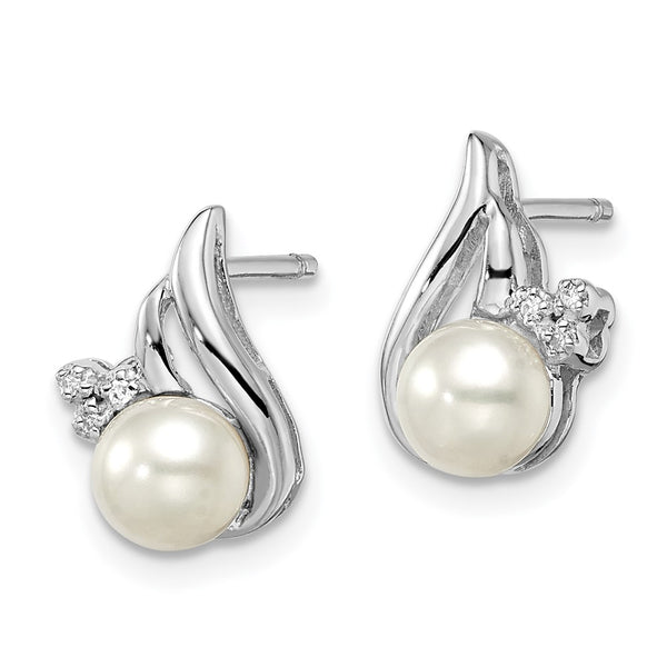 6mm Freshwater Cultured Pearl & Diamond Stud Earrings - Style GR1-1008015