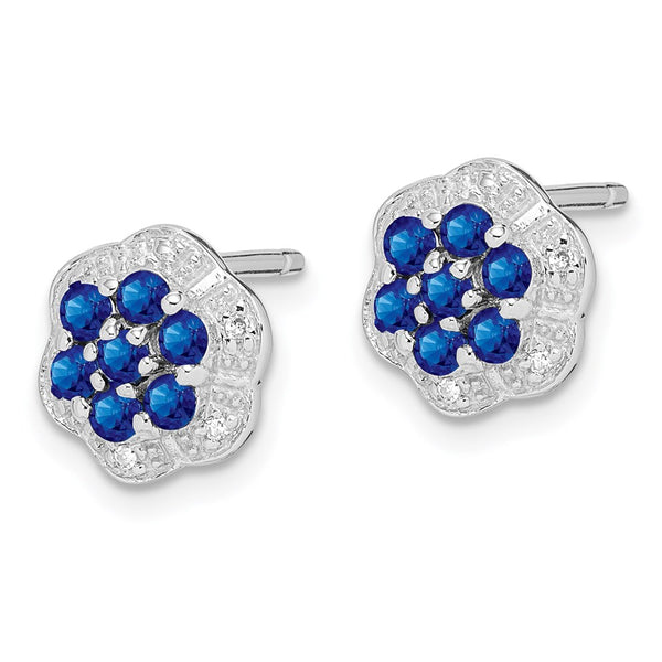 Rhodium-Plated Sterling Silver Sapphire & Diamond Stud Earrings - Style GR1-1008017