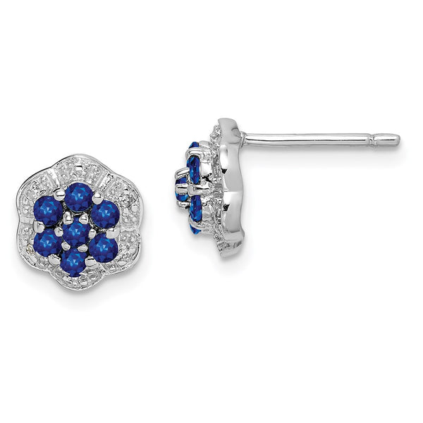 Rhodium-Plated Sterling Silver Sapphire & Diamond Stud Earrings - Style GR1-1008017