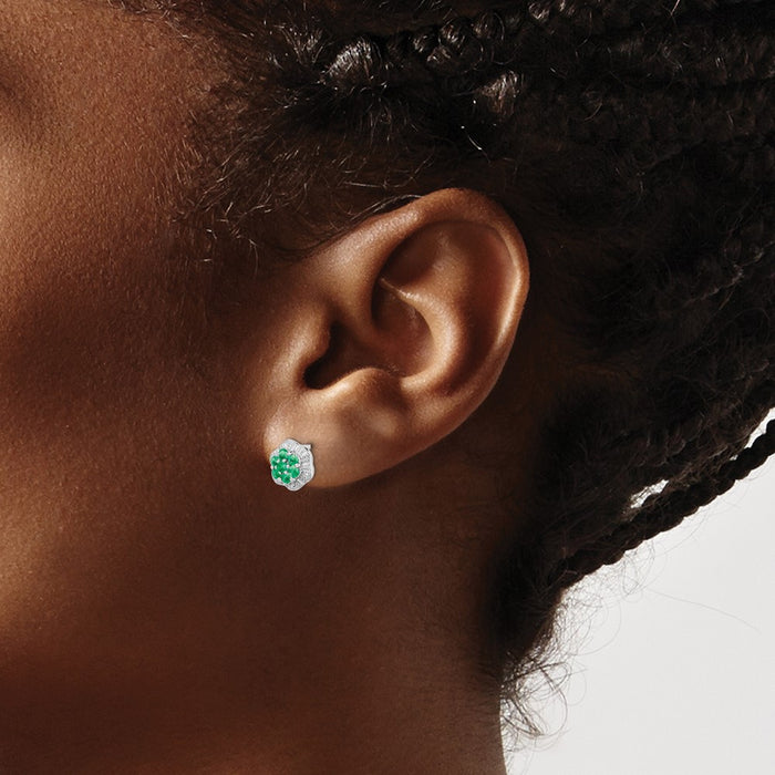 Exclusive Rhodium-Plated Sterling Silver Emerald & Diamond Stud Earrings-3