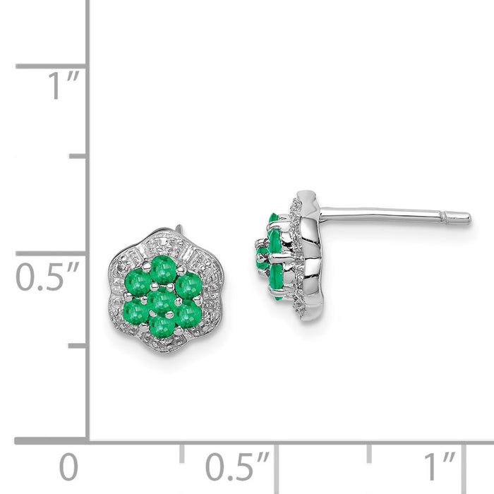 Exclusive Rhodium-Plated Sterling Silver Emerald & Diamond Stud Earrings-4