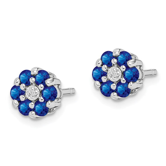 Shop Exclusive Rhodium-Plated Sterling Silver Sapphire & Diamond Stud Earrings - Affordable Luxury!