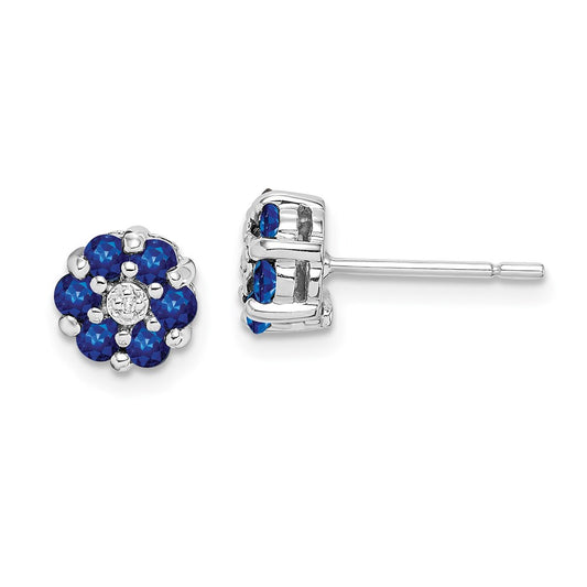 Shop Exclusive Rhodium-Plated Sterling Silver Sapphire & Diamond Stud Earrings - Affordable Luxury!