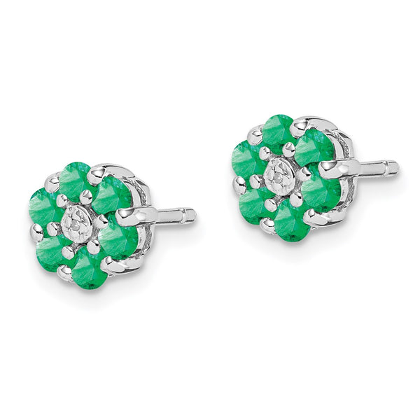 Rhodium-Plated Sterling Silver Emerald & Diamond Stud Earrings - Style GR1-1017501