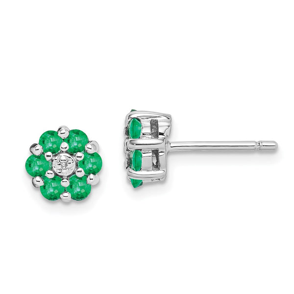 Rhodium-Plated Sterling Silver Emerald & Diamond Stud Earrings - Style GR1-1017501