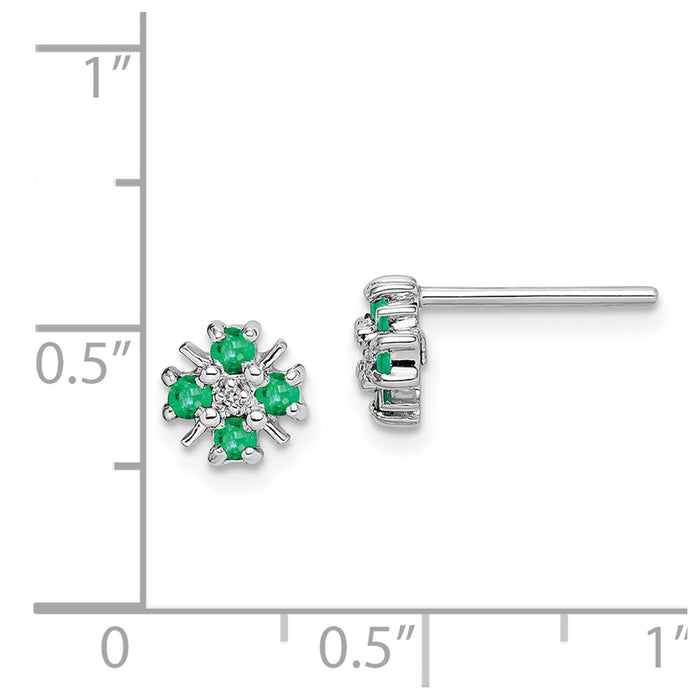 Exclusive Rhodium-Plated Sterling Silver Emerald & Diamond Stud Earrings - Stylish Value!-4