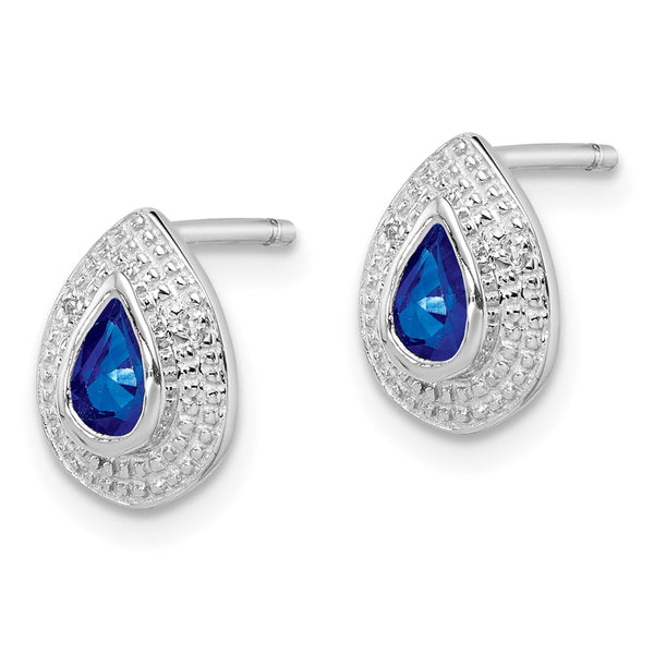 Rhodium-Plated Sterling Silver Dark Sapphire & Diamond Earrings