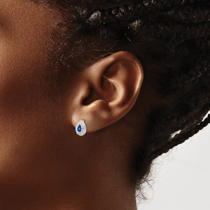 Shop High-Quality Rhodium-Plated Sterling Silver Dark Sapphire & Diamond Earrings - Stylish Value!-3
