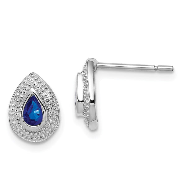 Rhodium-Plated Sterling Silver Dark Sapphire & Diamond Earrings