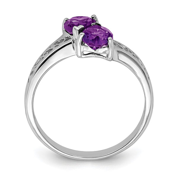 Rhodium-Plated Sterling Silver Amethyst Heart Ring - 14K