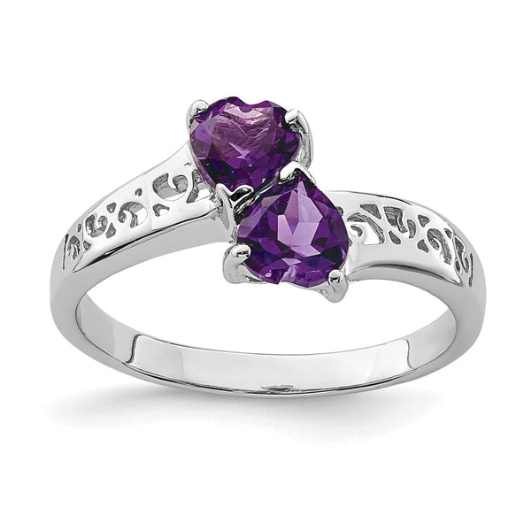 Rhodium-Plated Sterling Silver Amethyst Heart Ring - 14K