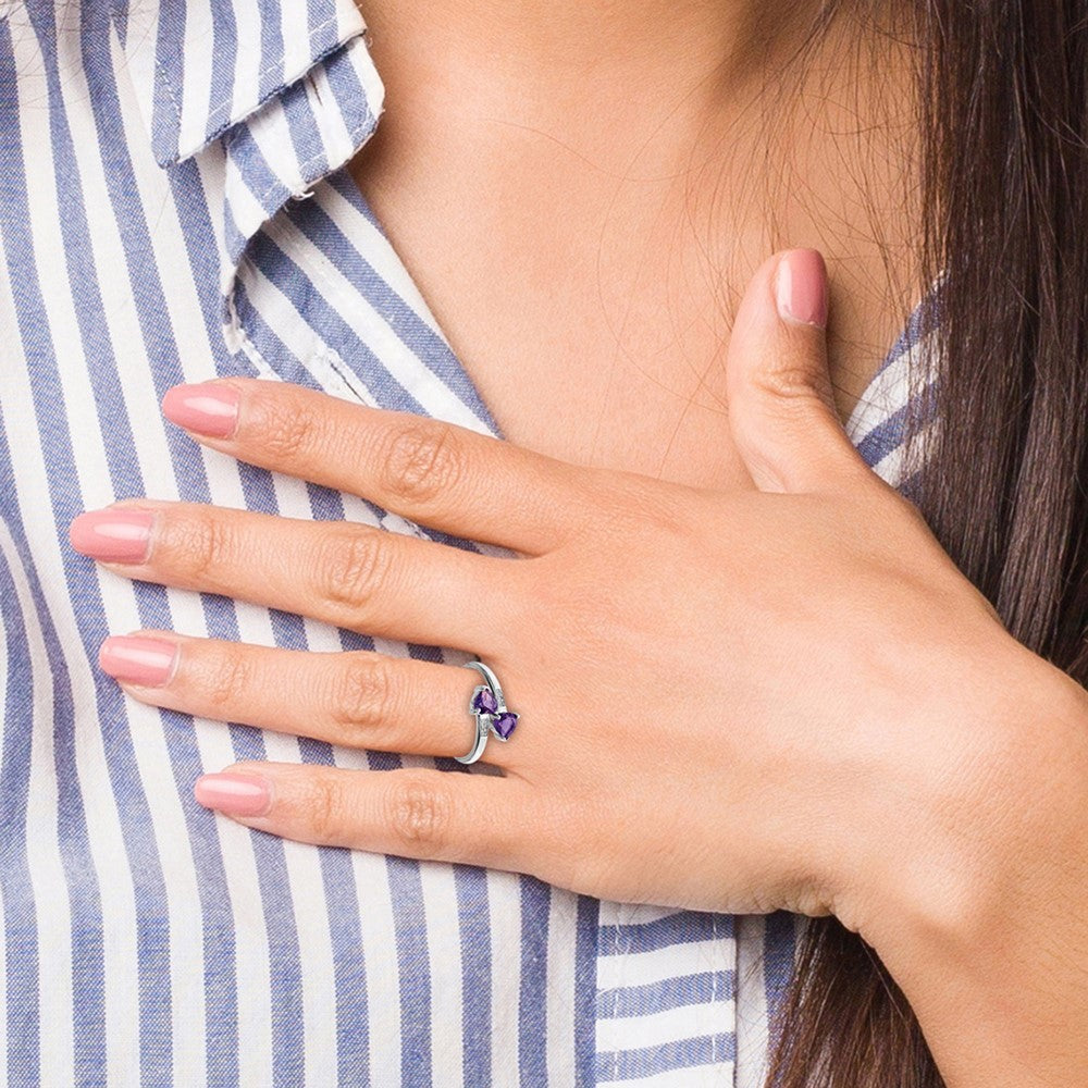 Shop Stylish Rhodium-Plated Sterling Silver Heart Ring with Amethyst & Diamonds