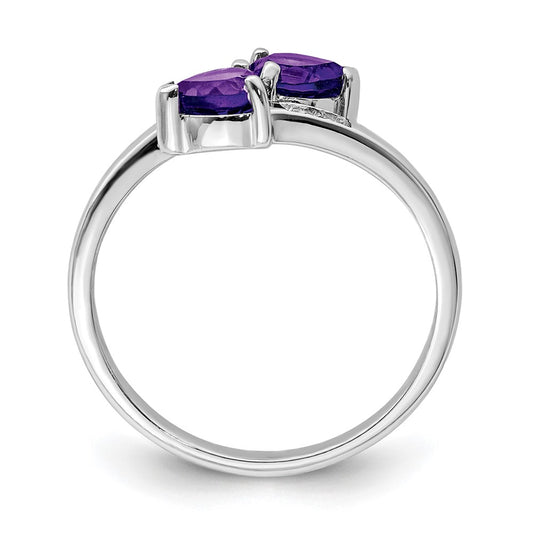 Shop Stylish Rhodium-Plated Sterling Silver Heart Ring with Amethyst & Diamonds