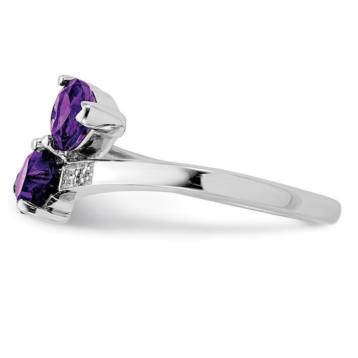 Shop Stylish Rhodium-Plated Sterling Silver Heart Ring with Amethyst & Diamonds-4