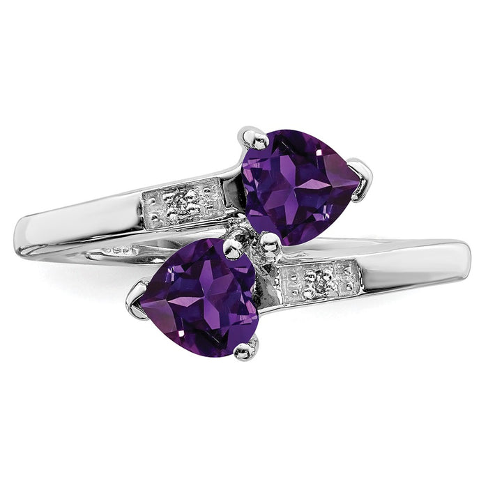 Shop Stylish Rhodium-Plated Sterling Silver Heart Ring with Amethyst & Diamonds-5