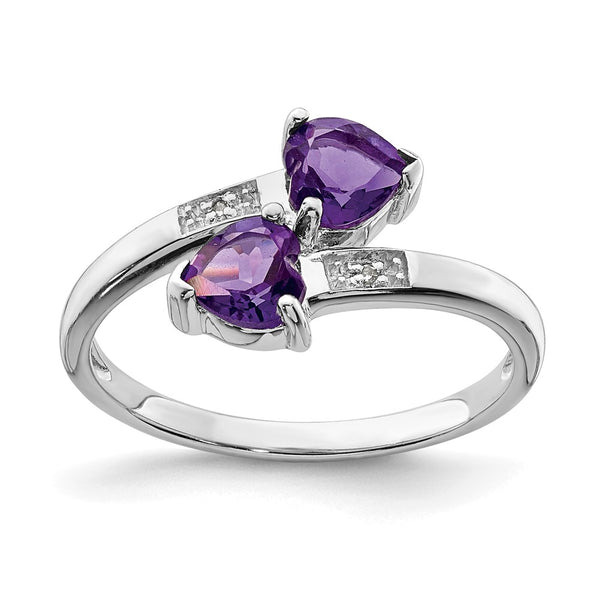 Exclusive Rhodium-Plated Sterling Silver Heart Ring with Amethyst & Diamonds