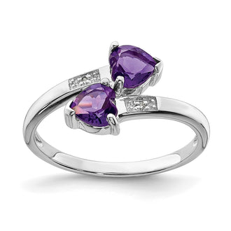 Exclusive Rhodium-Plated Sterling Silver Heart Ring with Amethyst & Diamonds