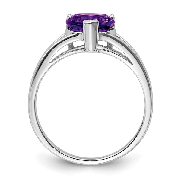 Rhodium-Plated Sterling Silver Amethyst Ring