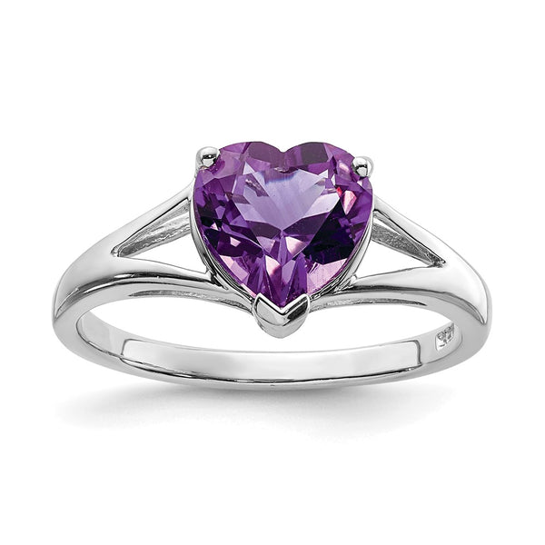 Rhodium-Plated Sterling Silver Amethyst Ring