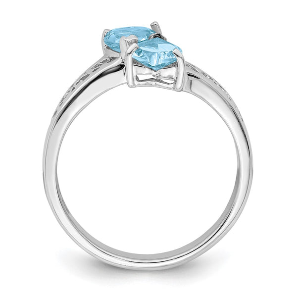 Rhodium-Plated Silver Heart Ring with Swiss Blue Topaz
