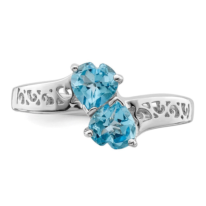 Shop Exclusive Rhodium-Plated Silver Heart Ring with Swiss Blue Topaz - Stylish Value-5