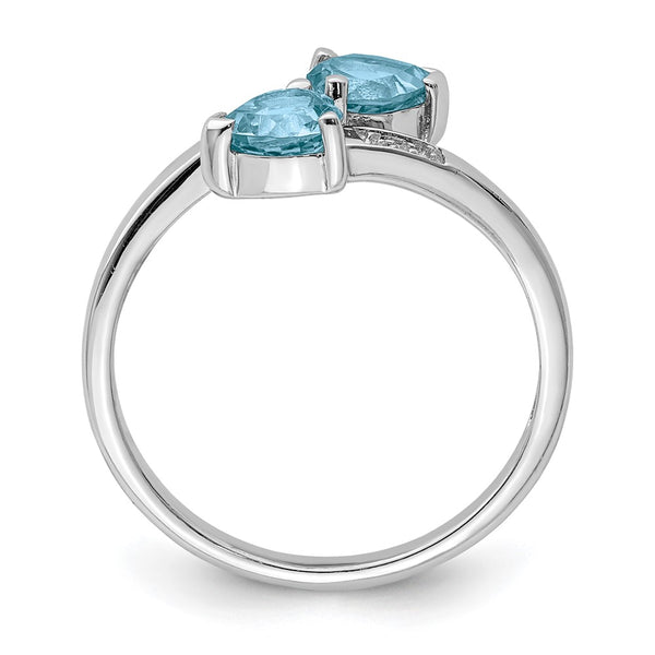 Rhodium-Plated Sterling Silver Heart Ring with Swiss Blue Topaz & Diamonds