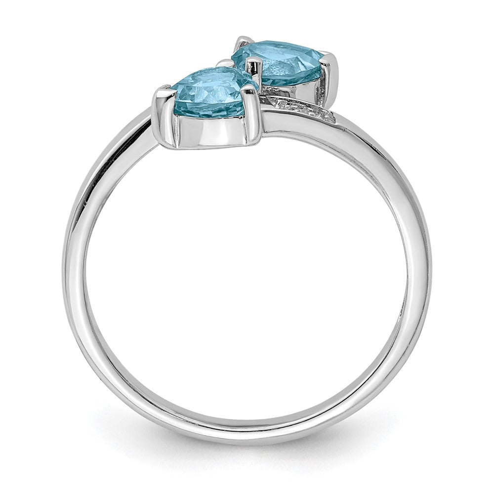 High-Quality Rhodium-Plated Sterling Silver Heart Ring with Blue Topaz & Diamonds