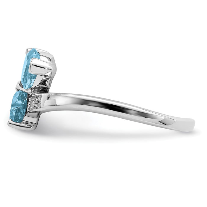 High-Quality Rhodium-Plated Sterling Silver Heart Ring with Blue Topaz & Diamonds-3