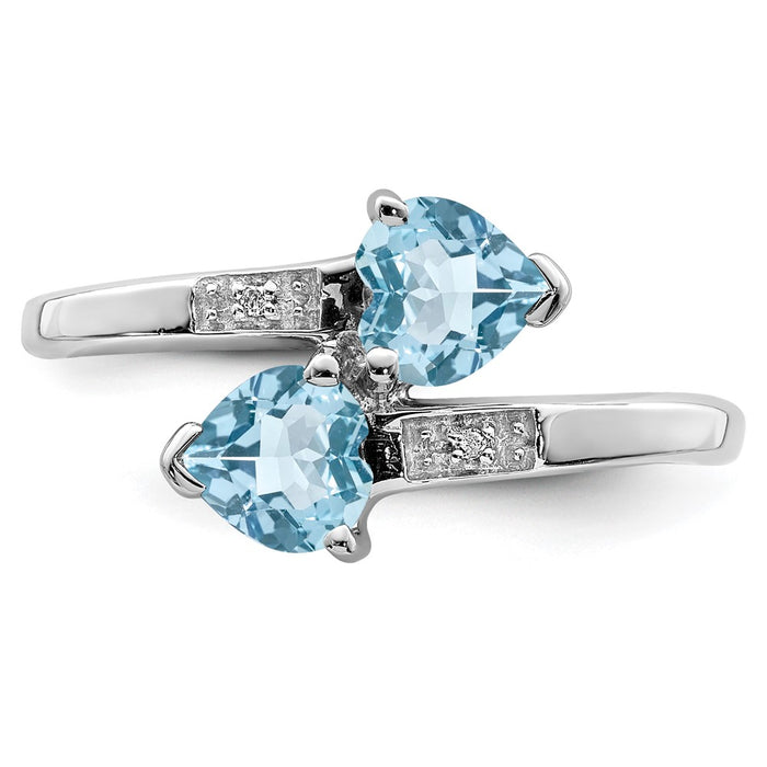 High-Quality Rhodium-Plated Sterling Silver Heart Ring with Blue Topaz & Diamonds-4
