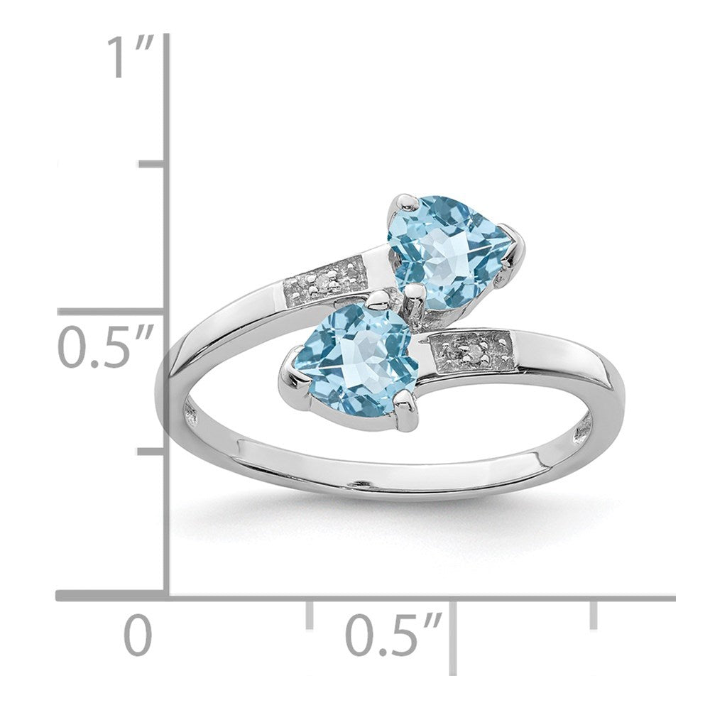High-Quality Rhodium-Plated Sterling Silver Heart Ring with Swiss Blue Topaz & Diamonds - Stylish Value!
