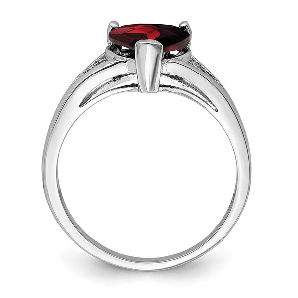 Rhodium-Plated Sterling Silver Garnet Ring - Style GR1-1008152