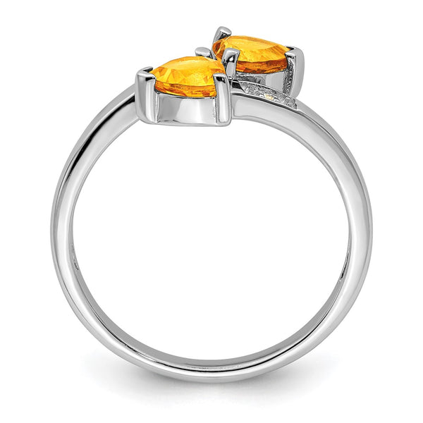 Rhodium-Plated Sterling Silver Heart Ring with Citrine & Diamonds