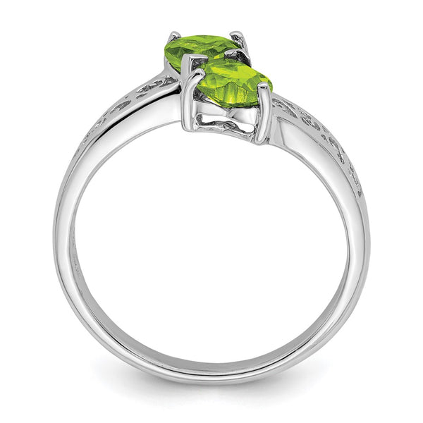 Rhodium-Plated Sterling Silver Heart Ring with Peridot