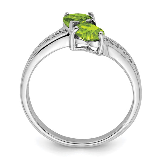 Shop Stylish Rhodium-Plated Sterling Silver Heart Ring with Peridot Accent