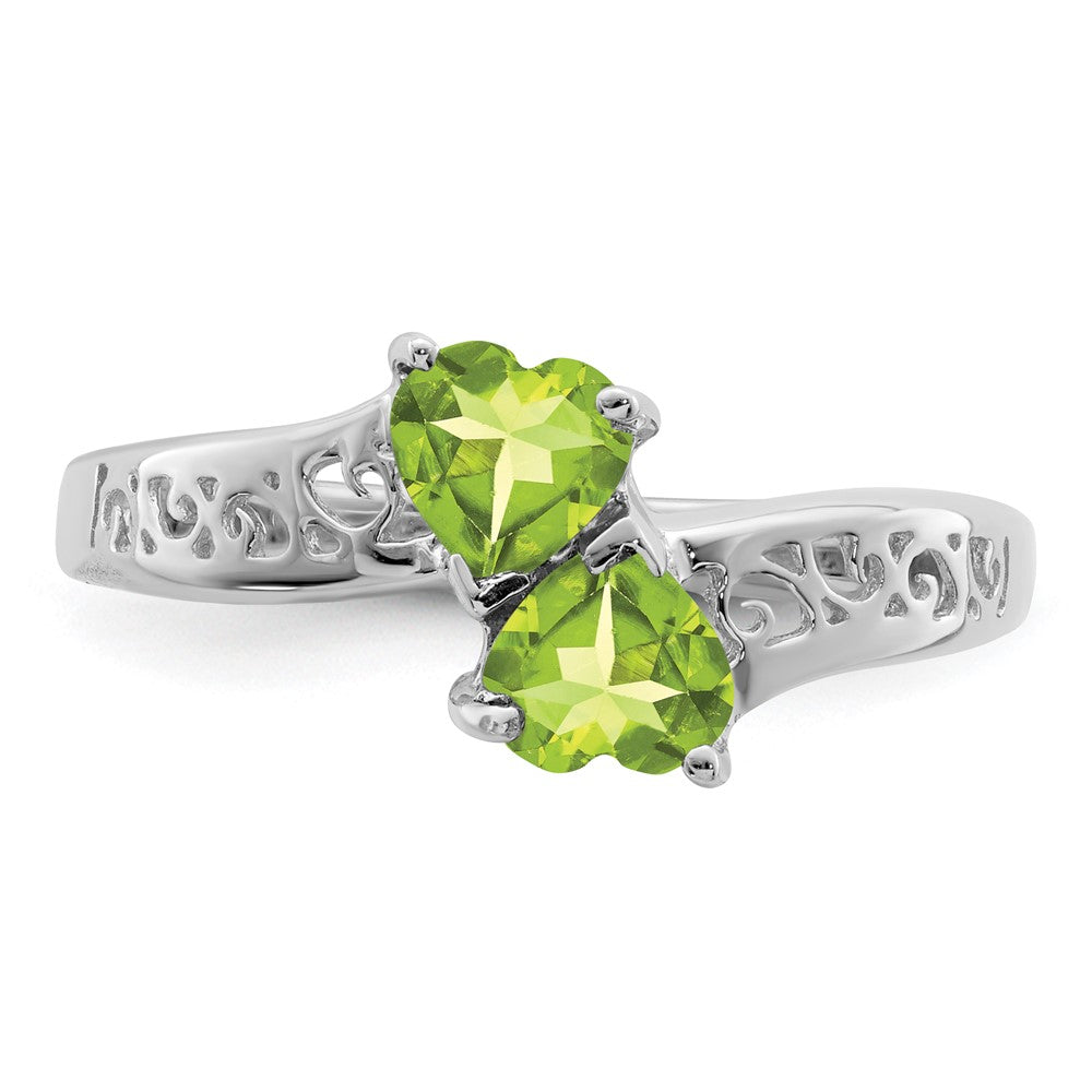 High-Quality Rhodium-Plated Sterling Silver Heart Ring with Peridot - Stylish Value!
