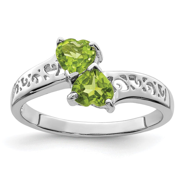 Rhodium-Plated Sterling Silver Heart Ring with Peridot