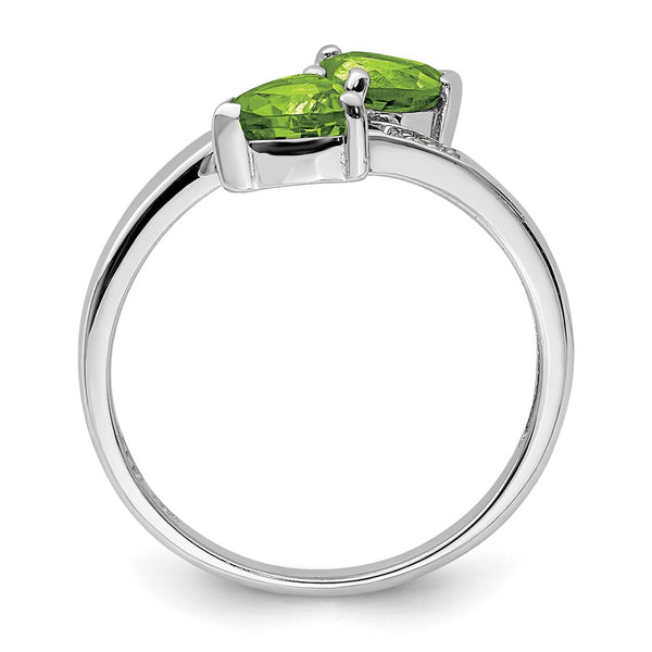 Rhodium-Plated Sterling Silver Heart Ring with Peridot & Diamonds
