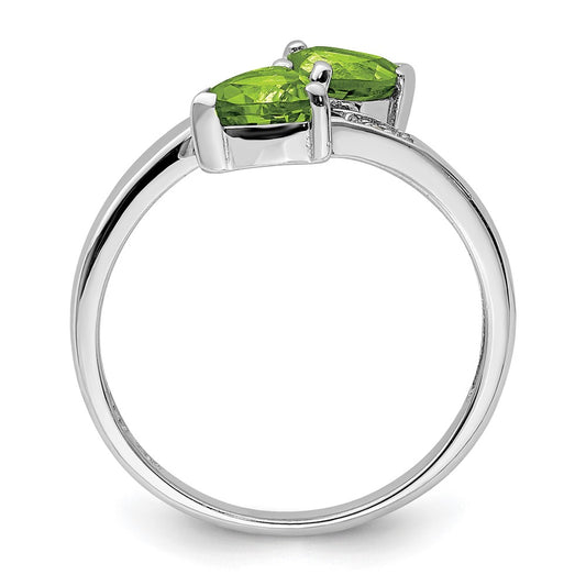 Buy Stylish Rhodium-Plated Sterling Silver Heart Ring with Peridot & Diamonds