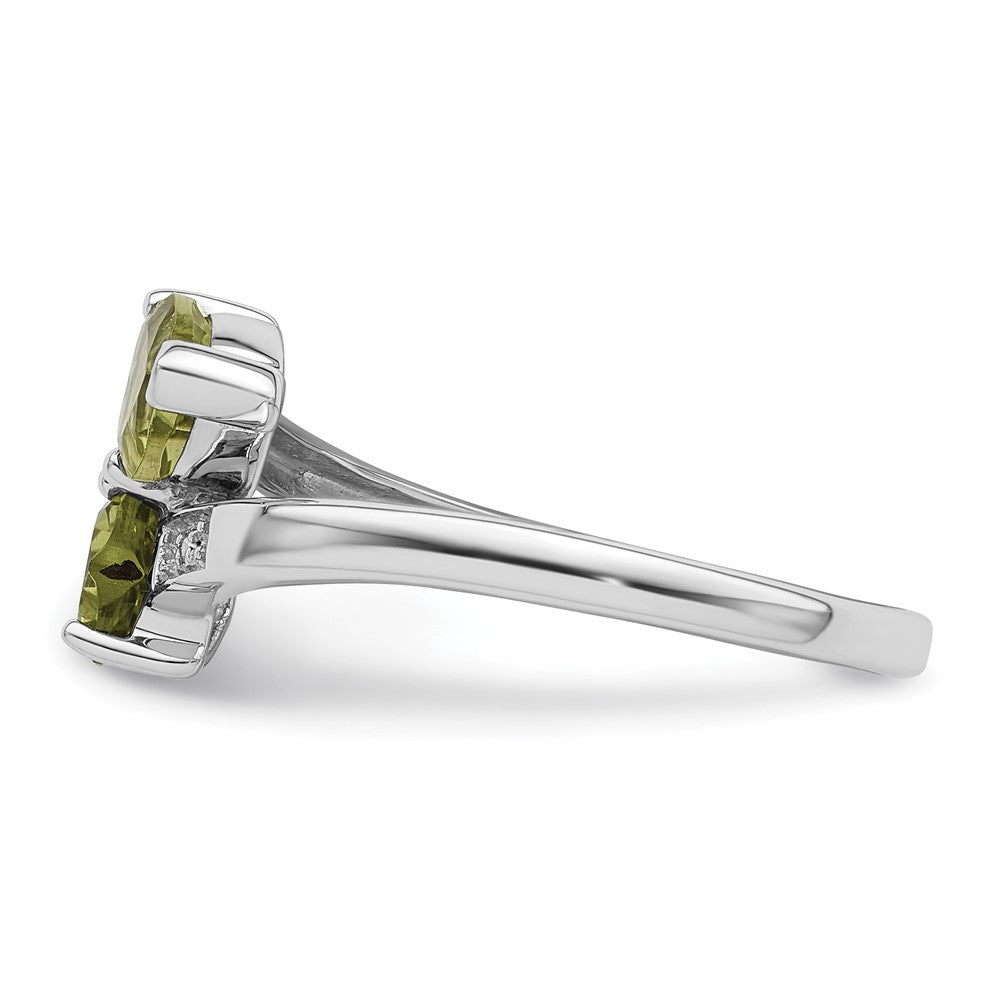 High-Quality Rhodium-Plated Sterling Silver Heart Ring with Peridot & Diamonds
