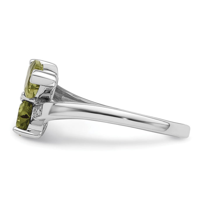 High-Quality Rhodium-Plated Sterling Silver Heart Ring with Peridot & Diamonds-3