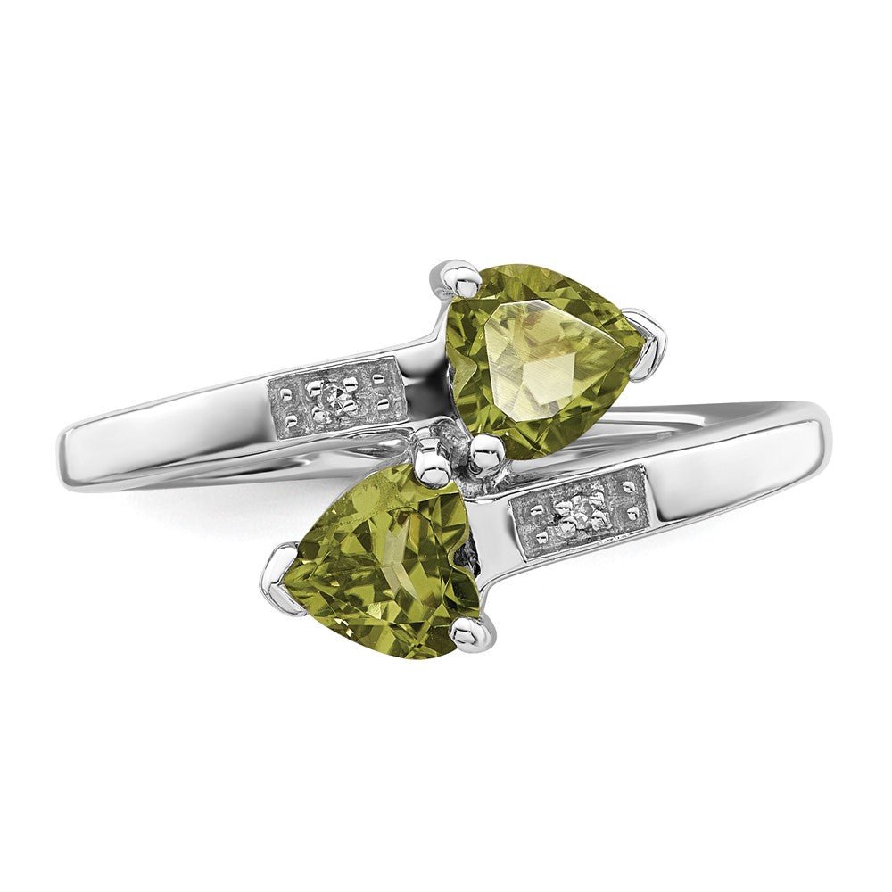 High-Quality Rhodium-Plated Sterling Silver Heart Ring with Peridot & Diamonds