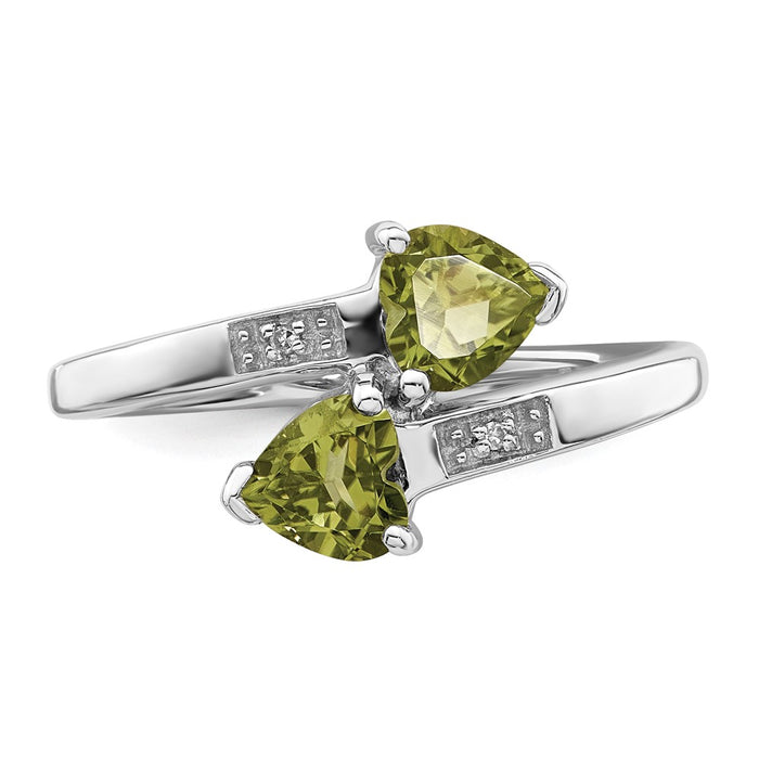 High-Quality Rhodium-Plated Sterling Silver Heart Ring with Peridot & Diamonds-5
