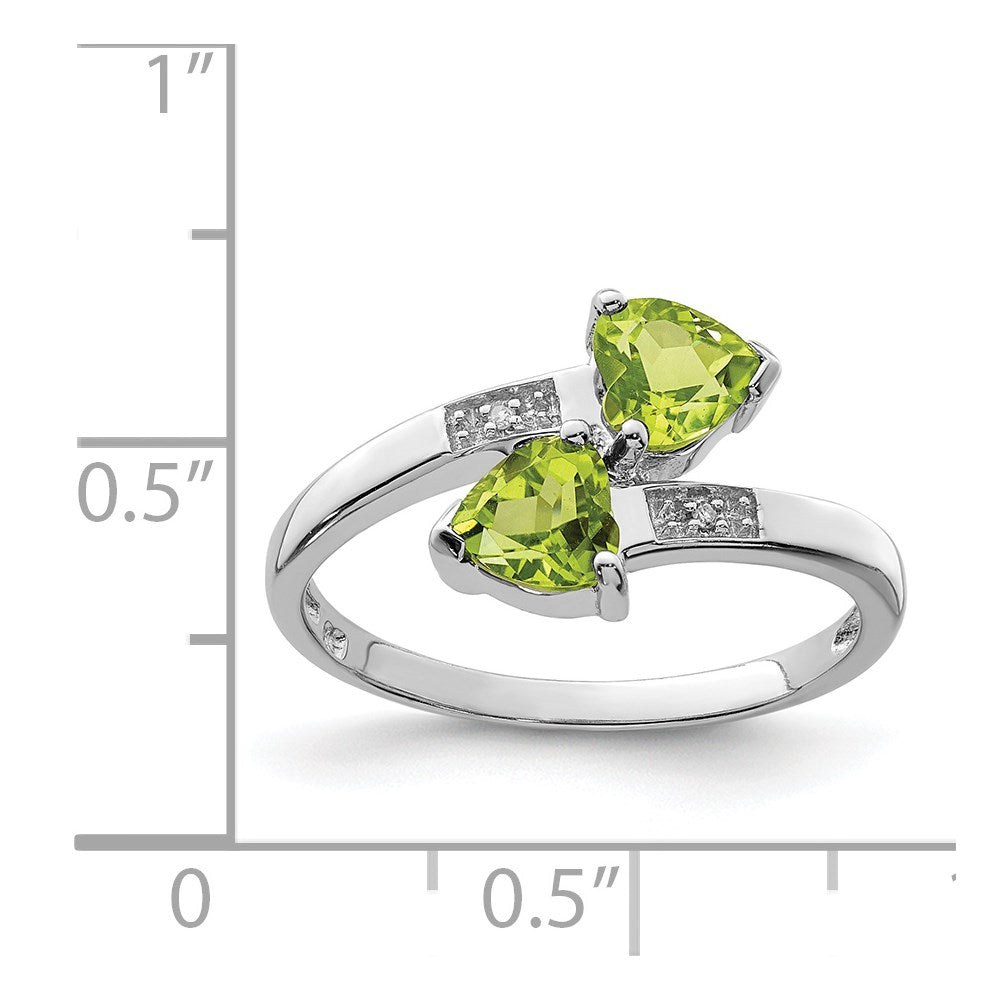 High-Quality Rhodium-Plated Sterling Silver Heart Ring with Peridot & Diamonds